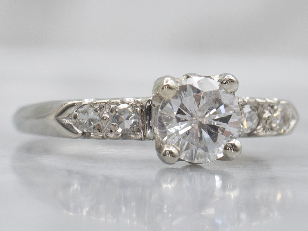 Vintage White Gold Brilliant Diamond Engagement Ring