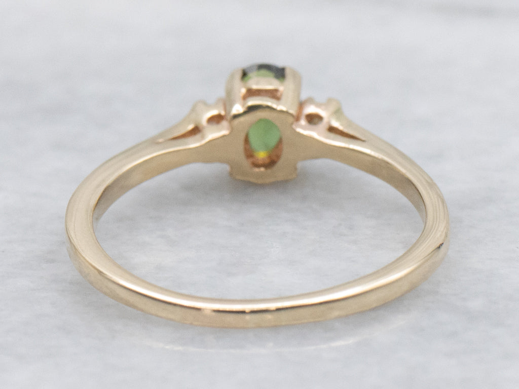 Oval-Cut Green Tourmaline and Diamond Yellow Gold Ring