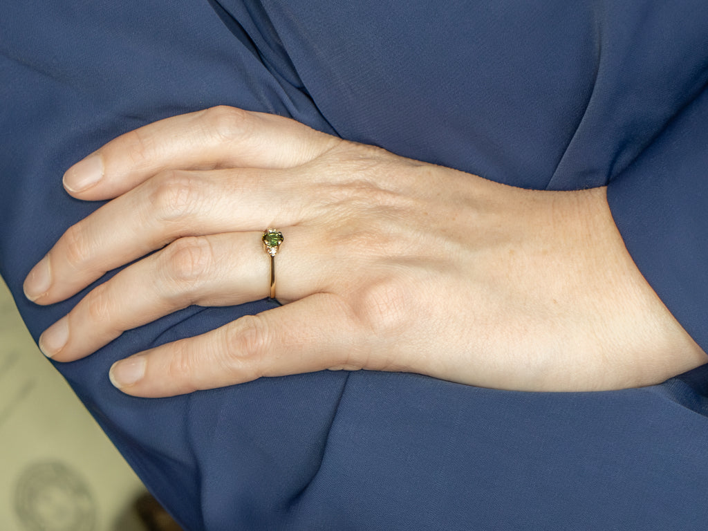 Oval-Cut Green Tourmaline and Diamond Yellow Gold Ring