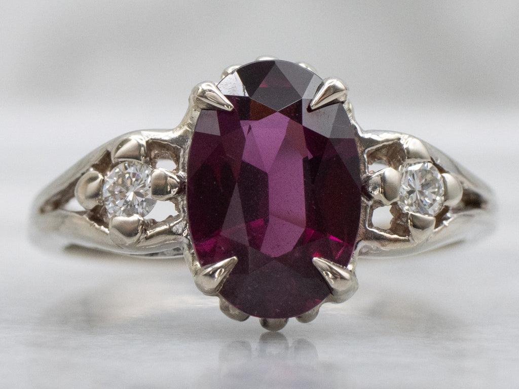 Rhodolite Garnet and Diamond White Gold Ring with Split Shank