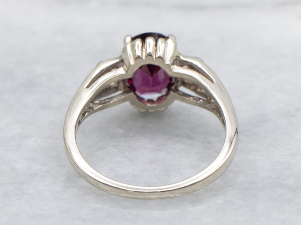 Rhodolite Garnet and Diamond White Gold Ring with Split Shank