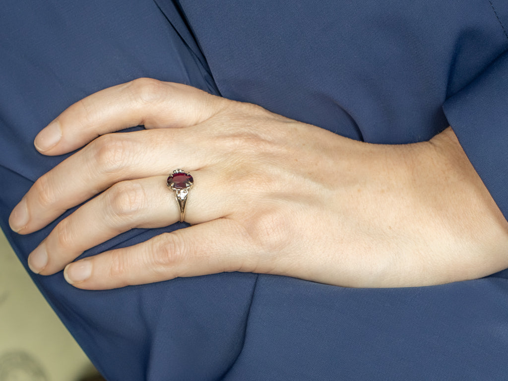 Rhodolite Garnet and Diamond White Gold Ring with Split Shank
