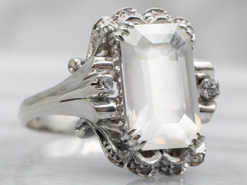 Vintage Moonstone and Synthetic Spinel White Gold Ring