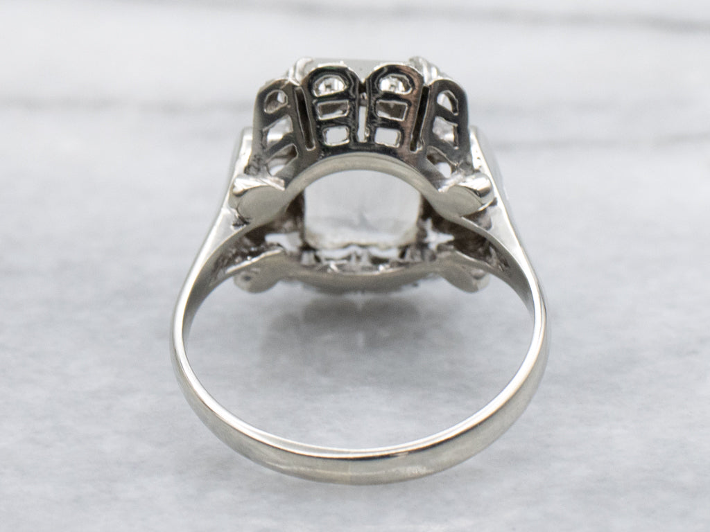 Vintage Moonstone and Synthetic Spinel White Gold Ring