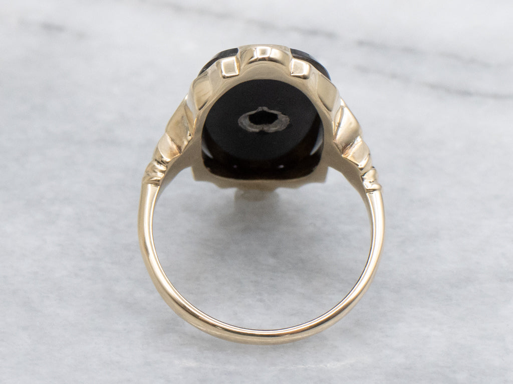 Mid-Century Black Onyx and Diamond Ladies Ring