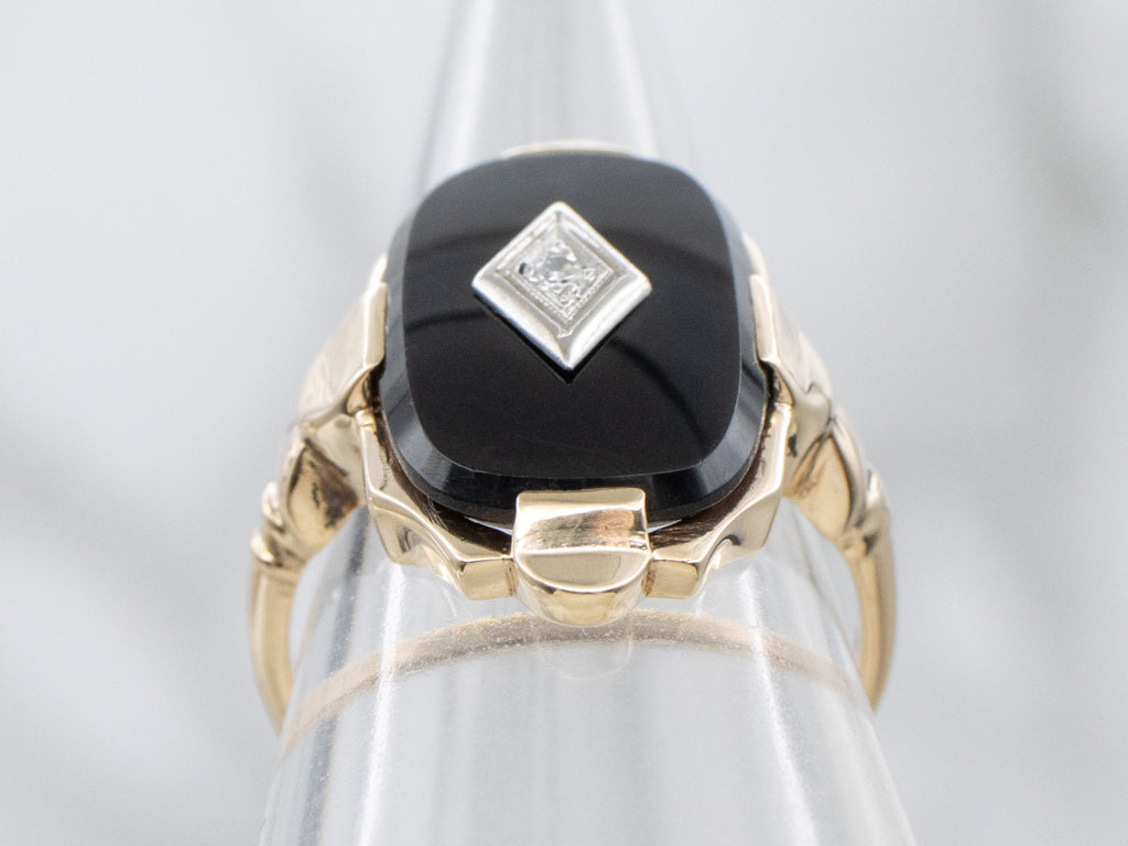 Mid-Century Black Onyx and Diamond Ladies Ring