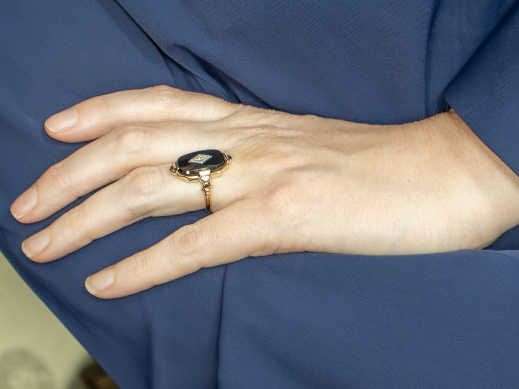 Mid-Century Black Onyx and Diamond Ladies Ring