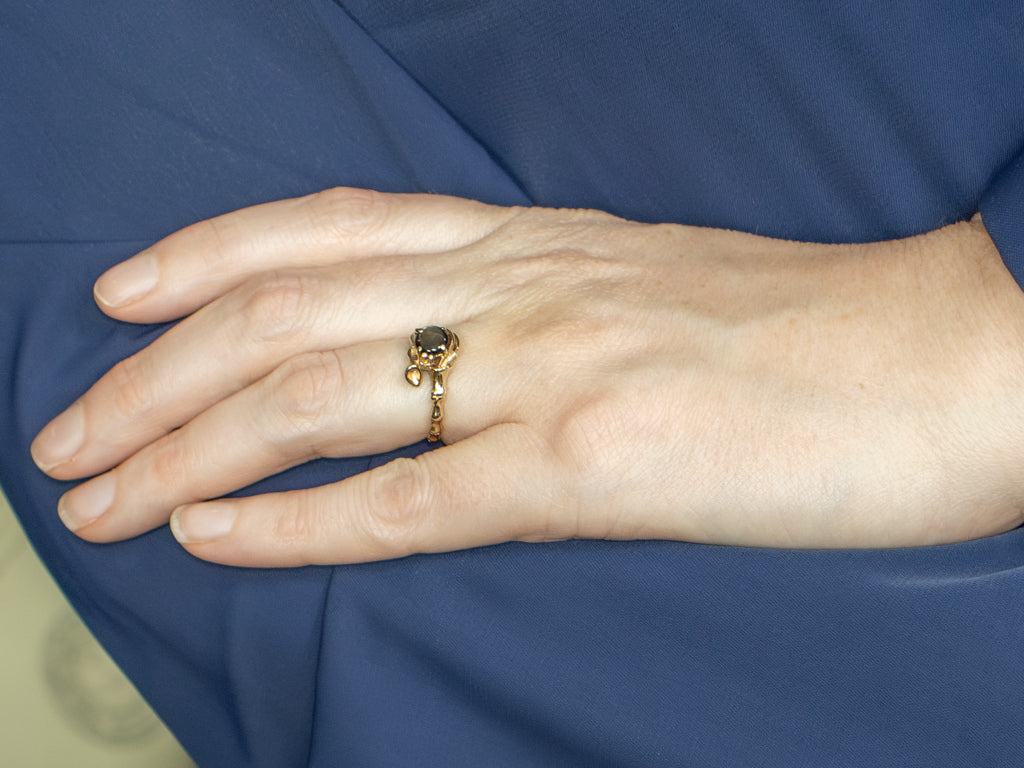 Black Star Sapphire Gold Bamboo Bypass Ring