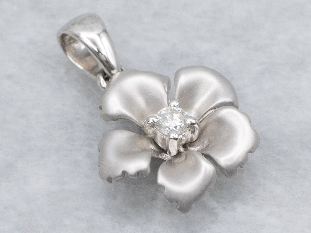 White Gold Diamond Solitaire Flower Pendant