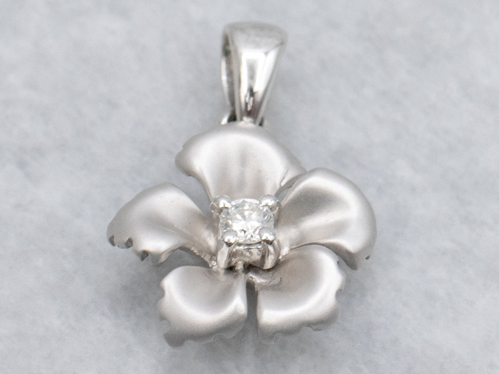 White Gold Diamond Solitaire Flower Pendant