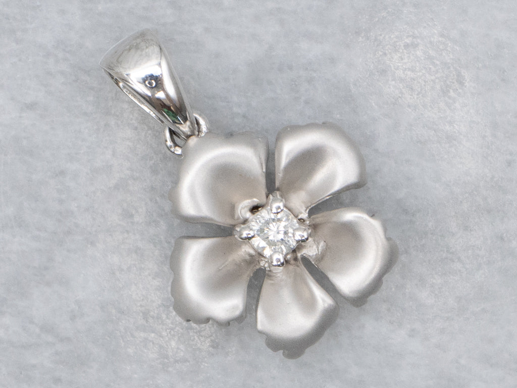 White Gold Diamond Solitaire Flower Pendant