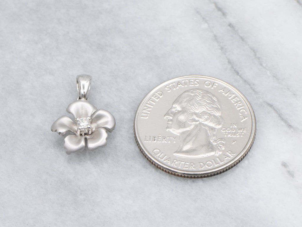 White Gold Diamond Solitaire Flower Pendant