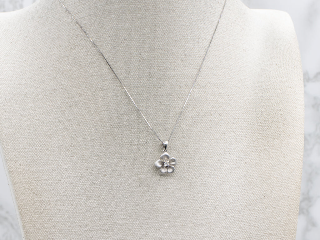 White Gold Diamond Solitaire Flower Pendant