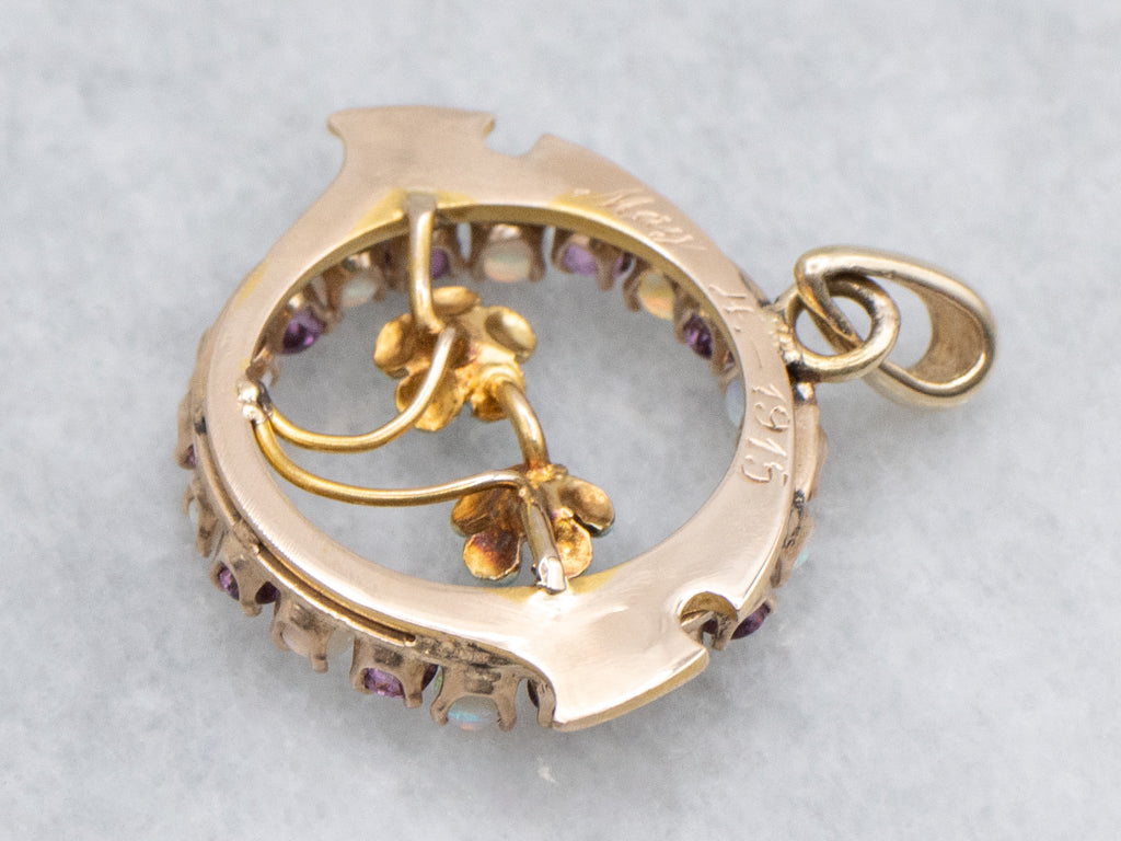 Art Nouveau Gold Forget-Me-Not Opal and Amethyst Floral Pendant