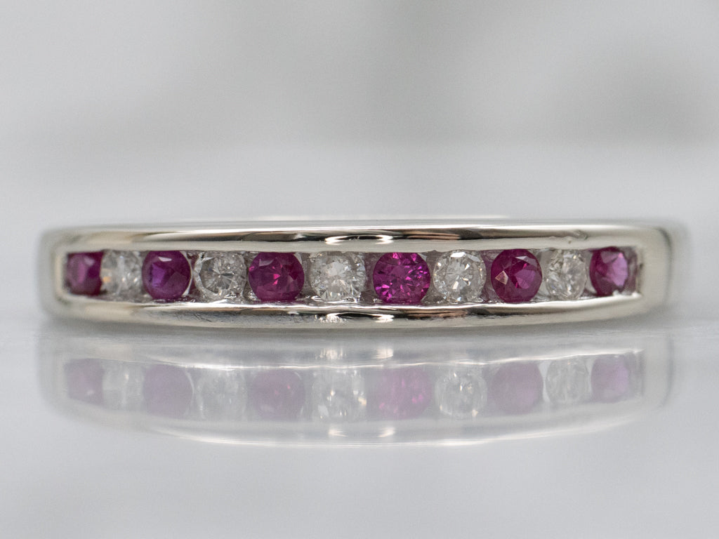Channel-Set Ruby and Diamond White Gold Band
