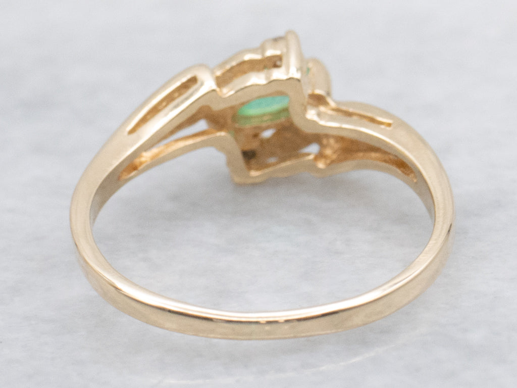 Marquise-Cut Emerald and Diamond Gold Bypass Ring