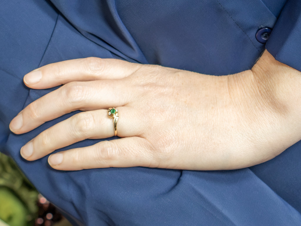 Marquise-Cut Emerald and Diamond Gold Bypass Ring