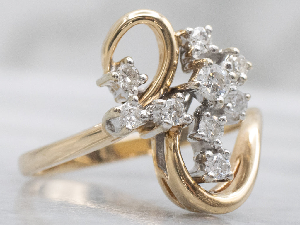 Looping Vintage Gold and Diamond Cocktail Ring