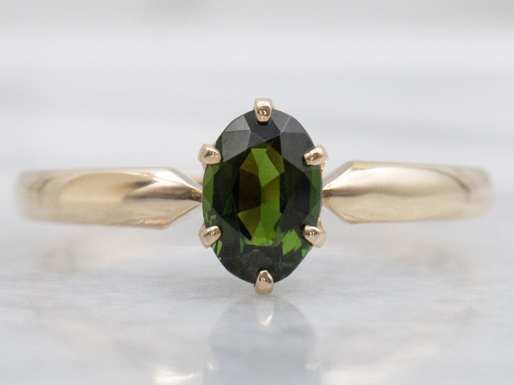 Six-Prong Green Tourmaline and Gold Solitaire Ring