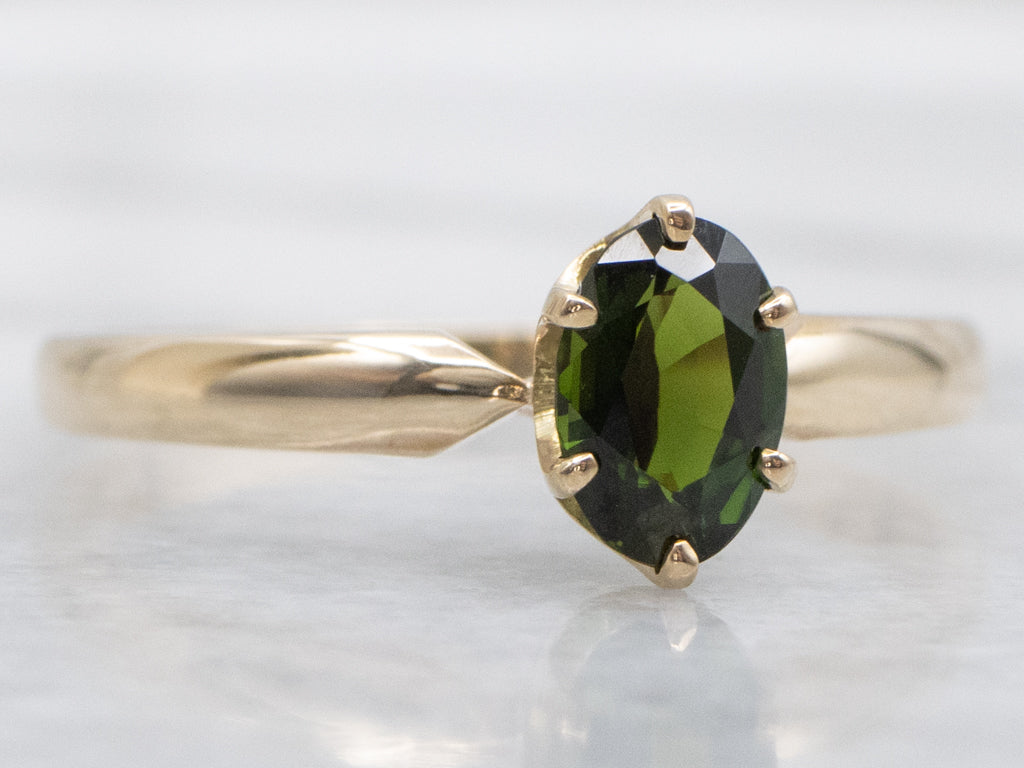 Six-Prong Green Tourmaline and Gold Solitaire Ring