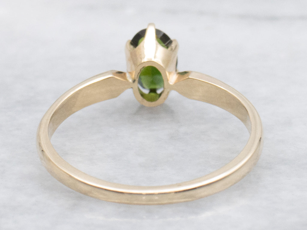Six-Prong Green Tourmaline and Gold Solitaire Ring