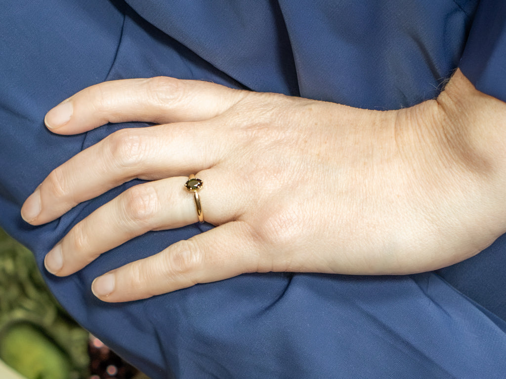 Six-Prong Green Tourmaline and Gold Solitaire Ring