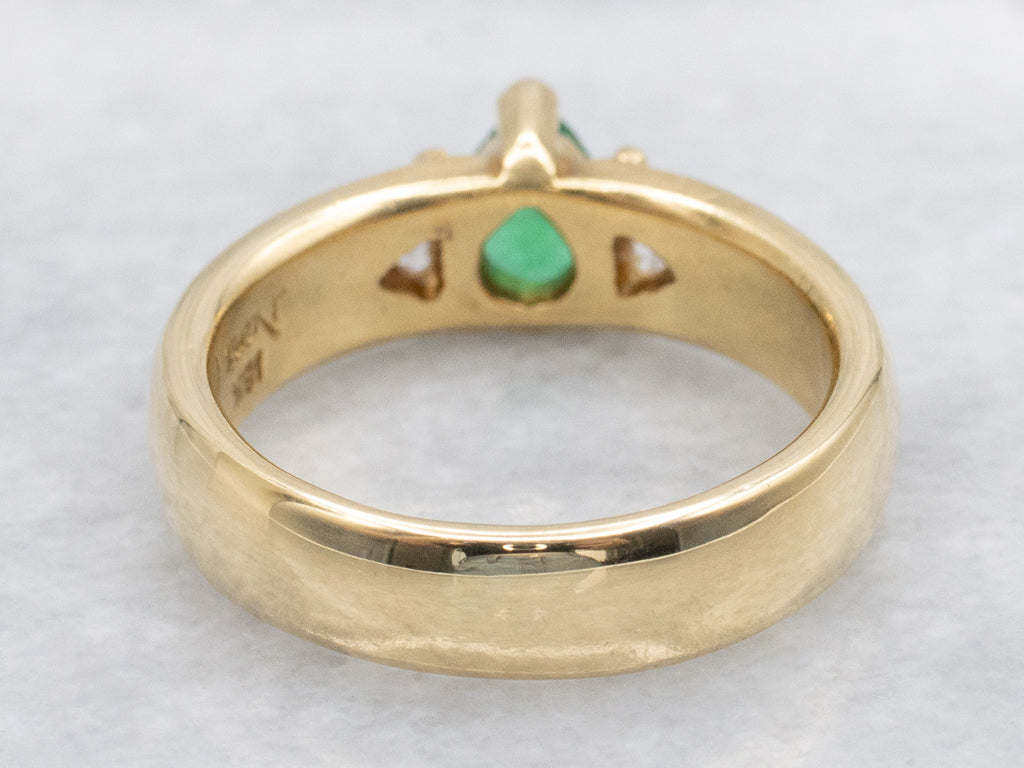 Emerald and Trillion Cut Diamond Yellow Gold Ring