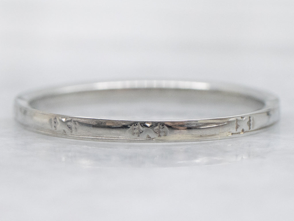 Thin White Gold X Patterned Band