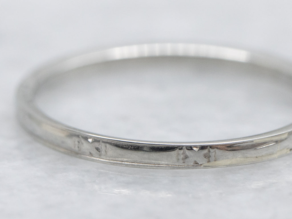 Thin White Gold X Patterned Band