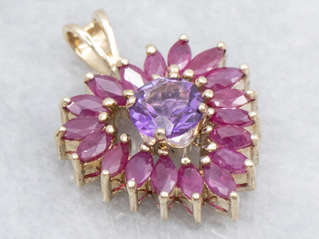 Amethyst Ruby and Gold Sweetheart Pendant