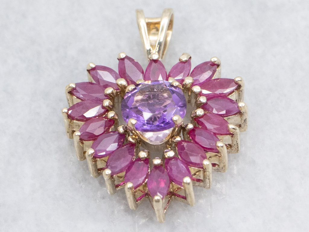 Amethyst Ruby and Gold Sweetheart Pendant