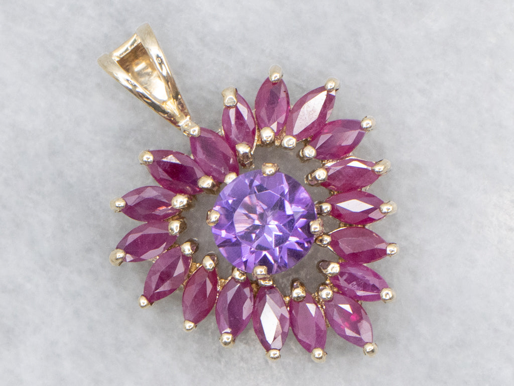 Amethyst Ruby and Gold Sweetheart Pendant