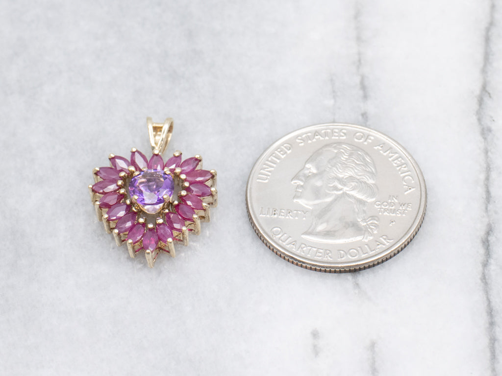 Amethyst Ruby and Gold Sweetheart Pendant