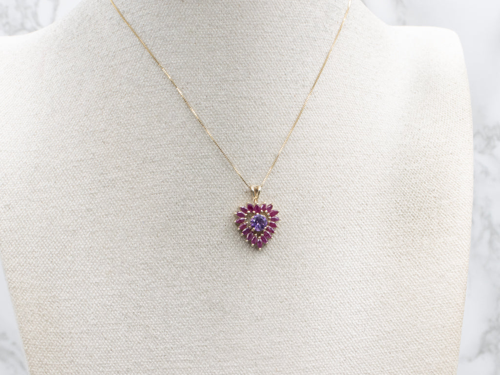 Amethyst Ruby and Gold Sweetheart Pendant