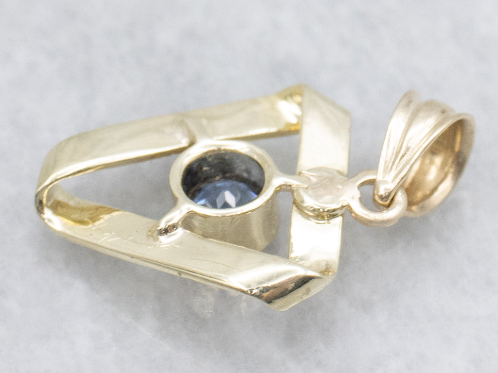 Bezel-Set Sapphire Engraved Gold Stickpin Conversion Pendant