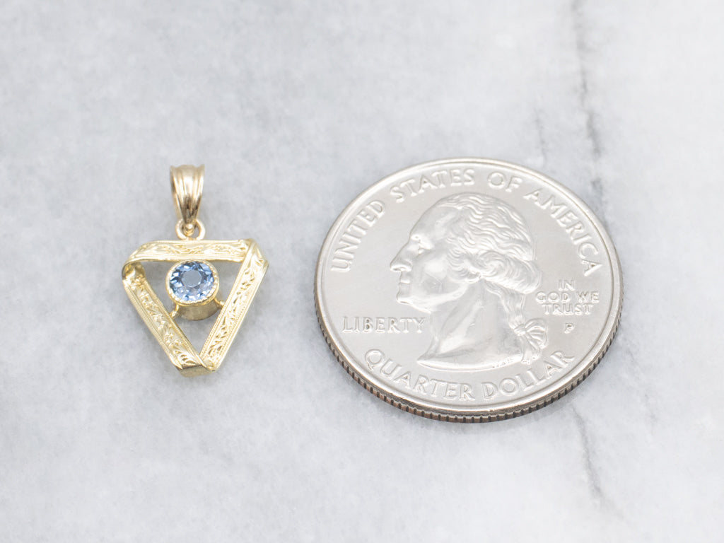 Bezel-Set Sapphire Engraved Gold Stickpin Conversion Pendant