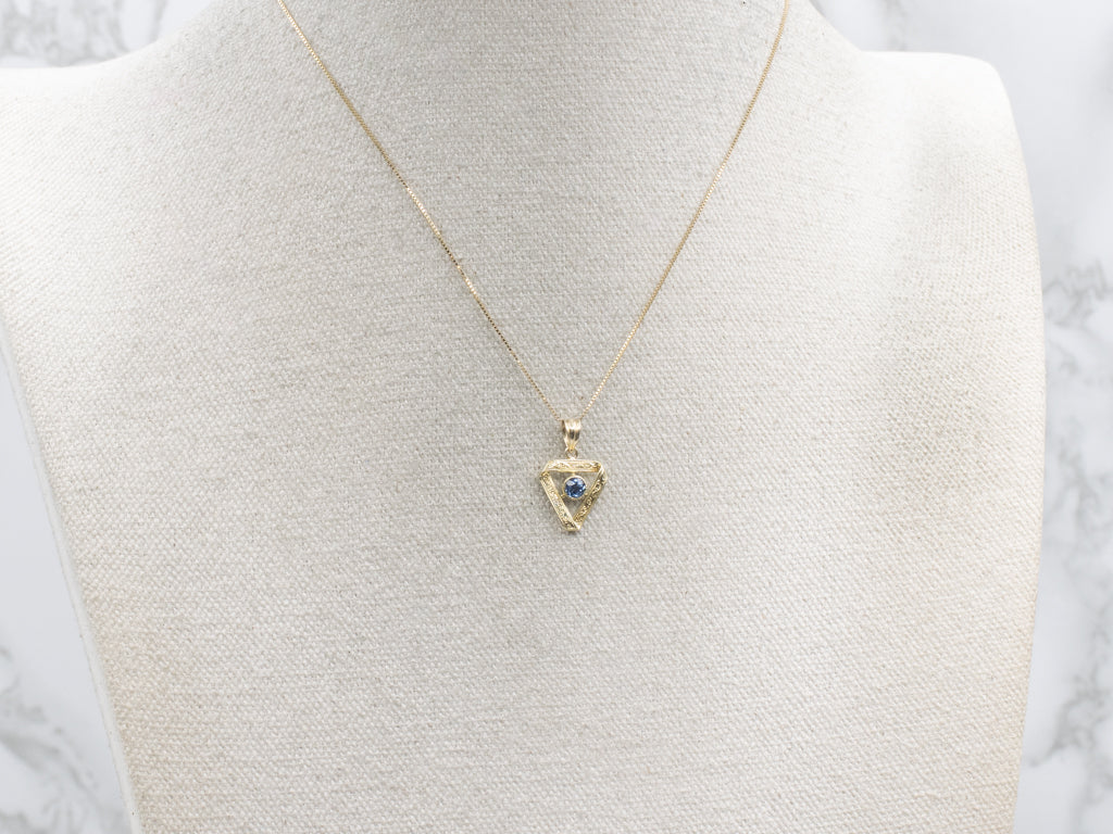 Bezel-Set Sapphire Engraved Gold Stickpin Conversion Pendant