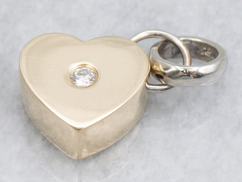 Twinkling Diamond Two-Tone Gold Heart Charm Pendant