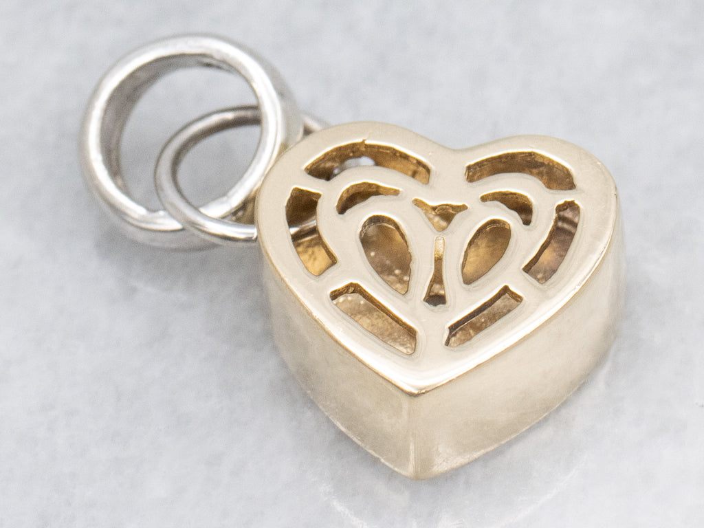 Twinkling Diamond Two-Tone Gold Heart Charm Pendant