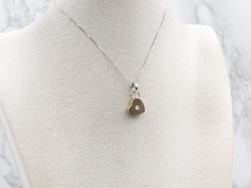 Twinkling Diamond Two-Tone Gold Heart Charm Pendant