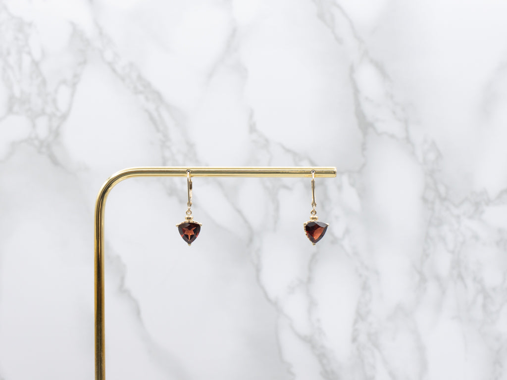 Trillion-Cut Garnet Yellow Gold Drop Earrings