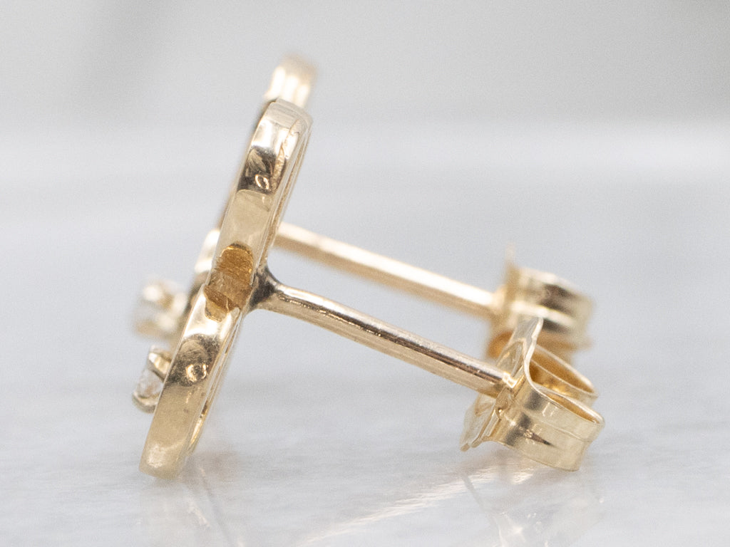 Cursive Letter "L" Gold Initial Stud Earrings with Diamond Accents