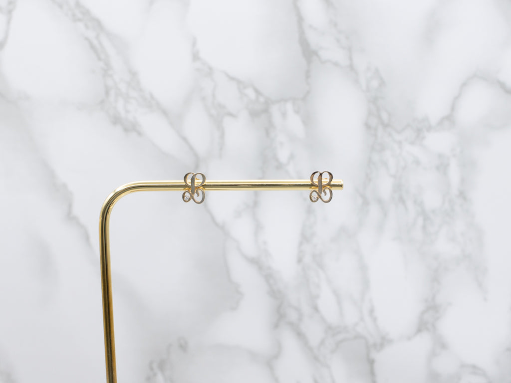 Cursive Letter "L" Gold Initial Stud Earrings with Diamond Accents