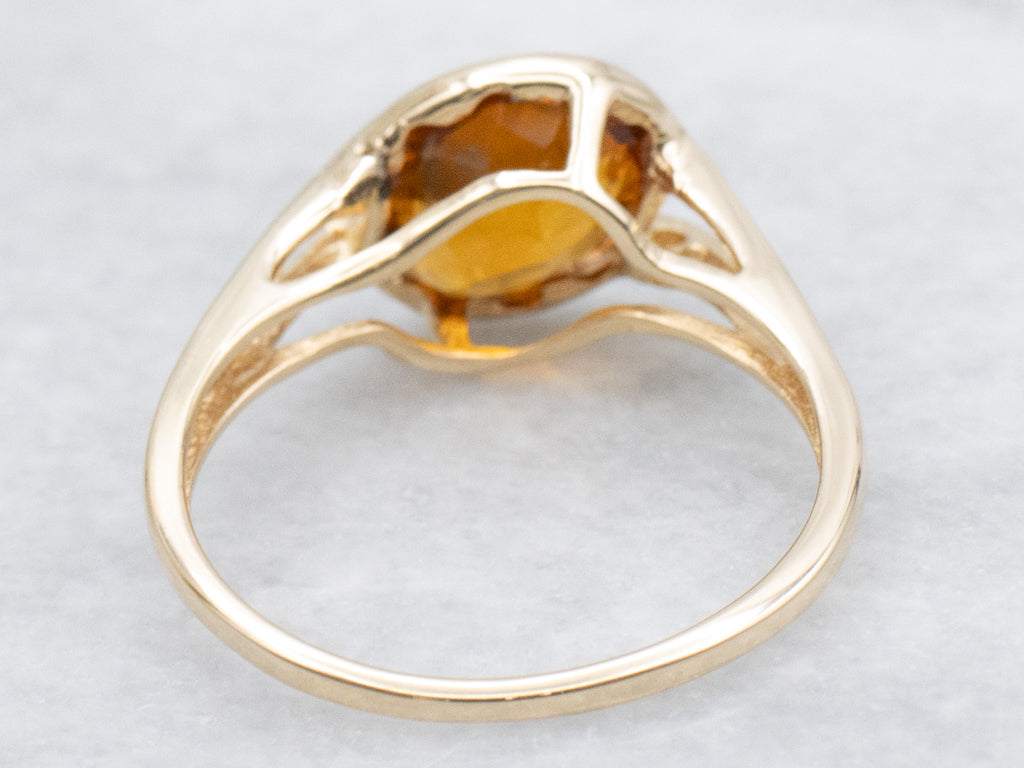 Partial Bezel-Set Citrine Gold Solitaire Ring with Split Shank