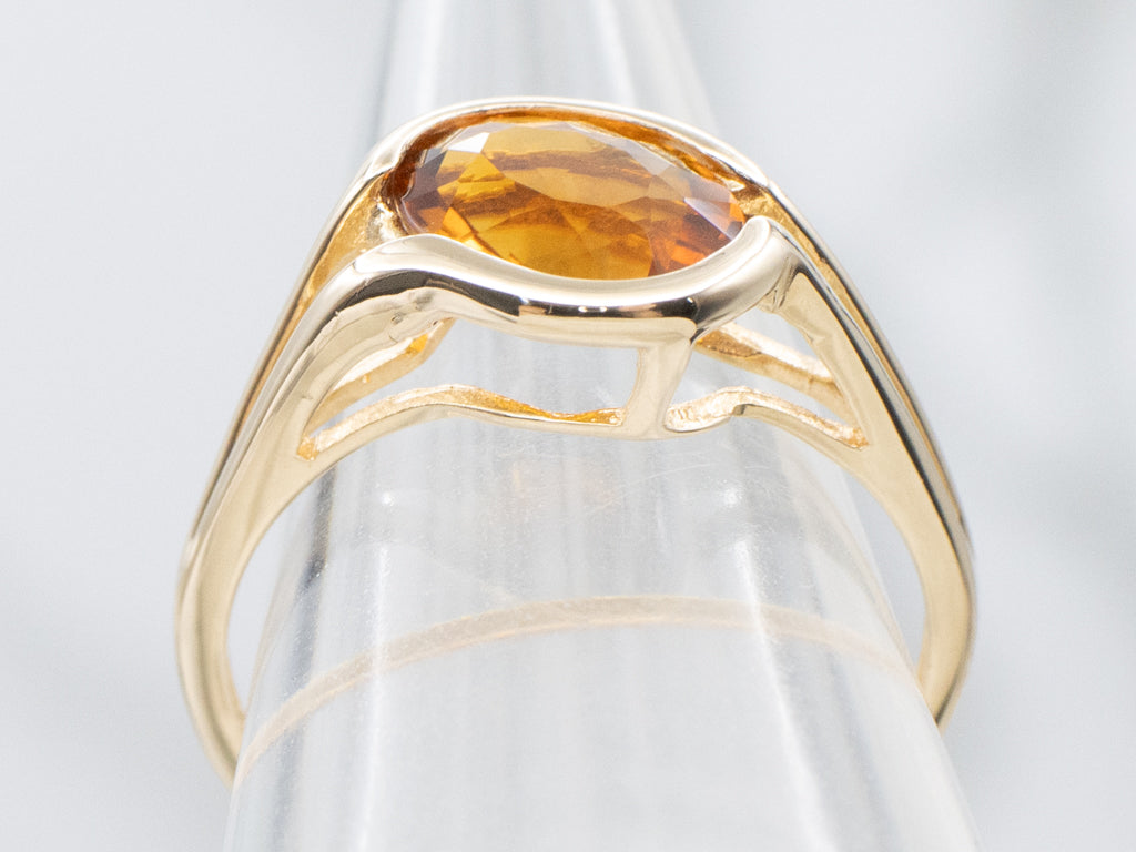 Partial Bezel-Set Citrine Gold Solitaire Ring with Split Shank