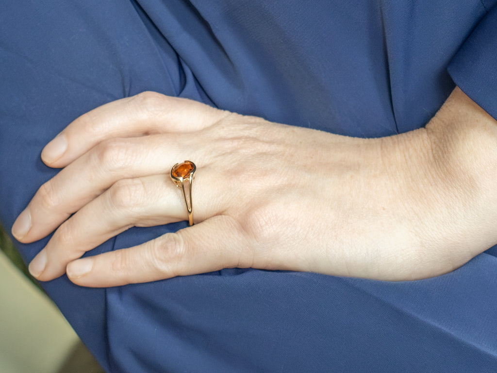 Partial Bezel-Set Citrine Gold Solitaire Ring with Split Shank