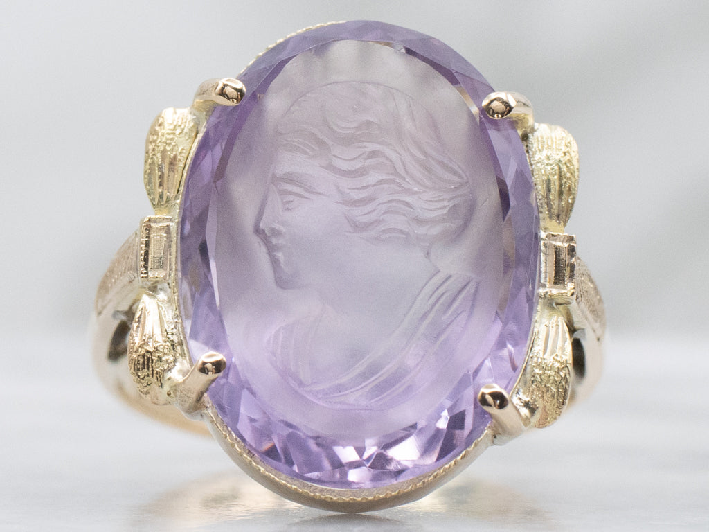 Amethyst Intaglio Yellow Gold Cocktail Ring