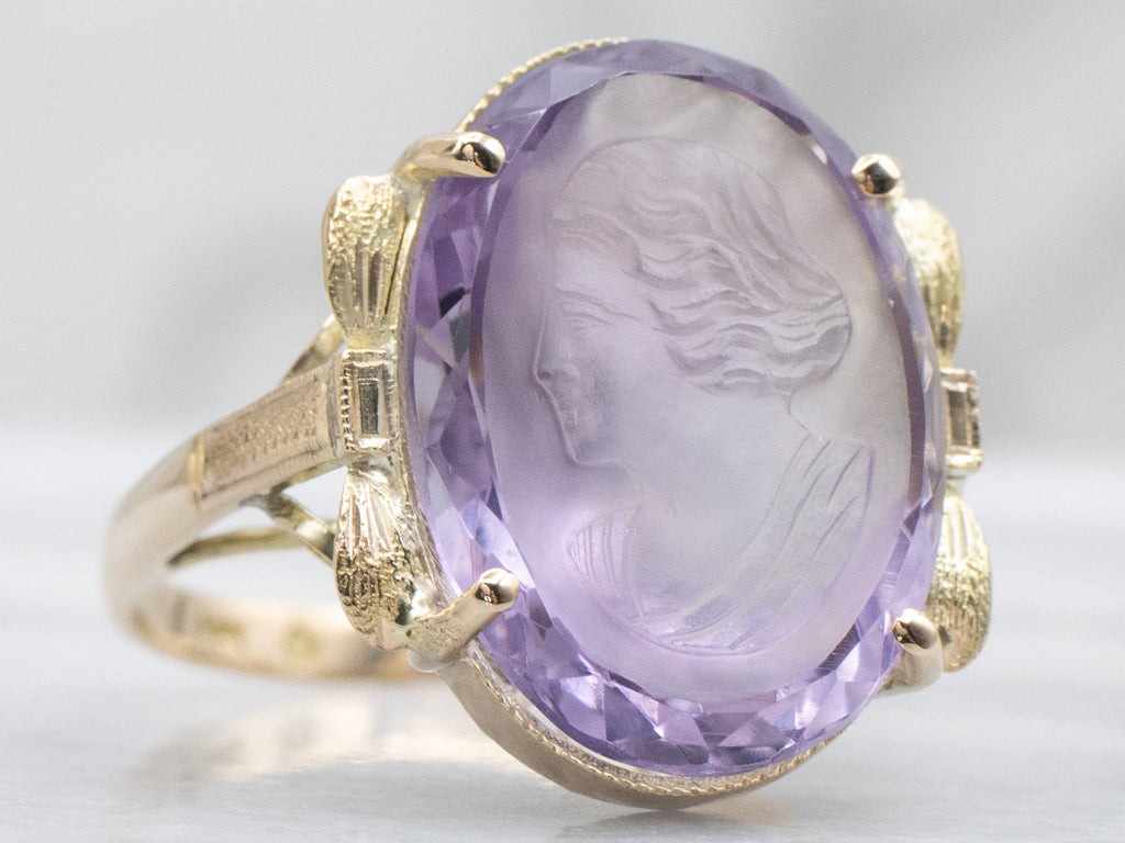 Amethyst Intaglio Yellow Gold Cocktail Ring