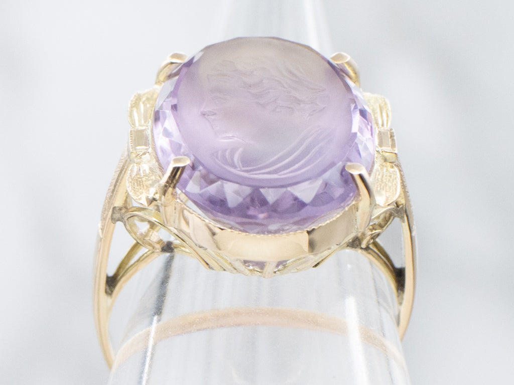Amethyst Intaglio Yellow Gold Cocktail Ring