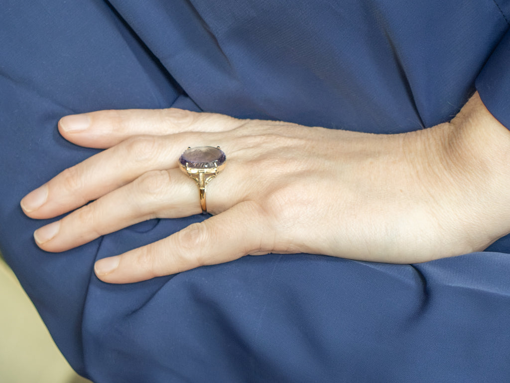 Amethyst Intaglio Yellow Gold Cocktail Ring
